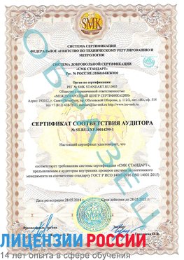 Образец сертификата соответствия аудитора №ST.RU.EXP.00014299-1 Истра Сертификат ISO 14001